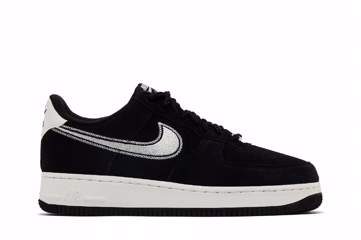 Nike Air Force 1 Embroidered Swoosh - Black Sail, view 2