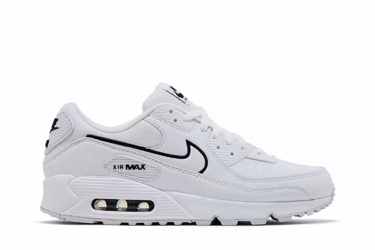 Nike Air Max 90 White Black Outlined Swoosh, view 2