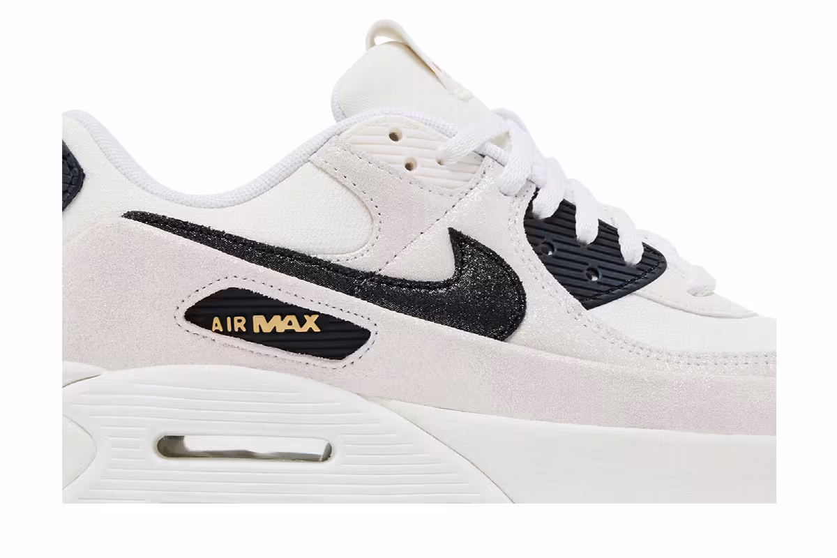 Nike Women's Air Max 90 LV8 White Metallic Gold Black, view 3