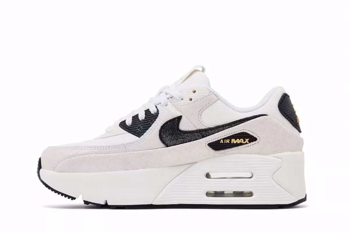 Nike Women's Air Max 90 LV8 White Metallic Gold Black, view 4