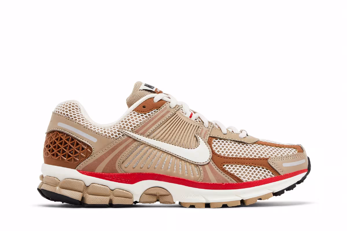 Nike Women's Air Zoom Vomero 5 Khaki Fire Red, view 2