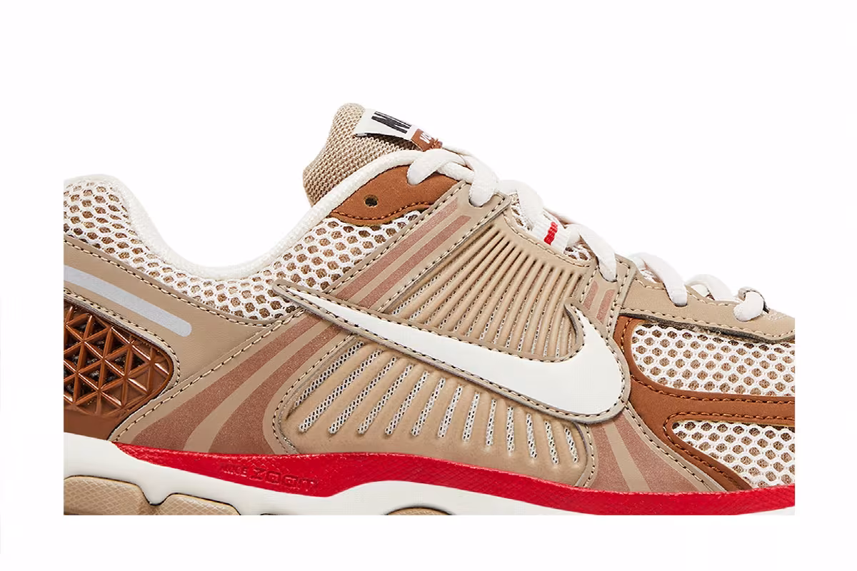 Nike Women's Air Zoom Vomero 5 Khaki Fire Red, view 3