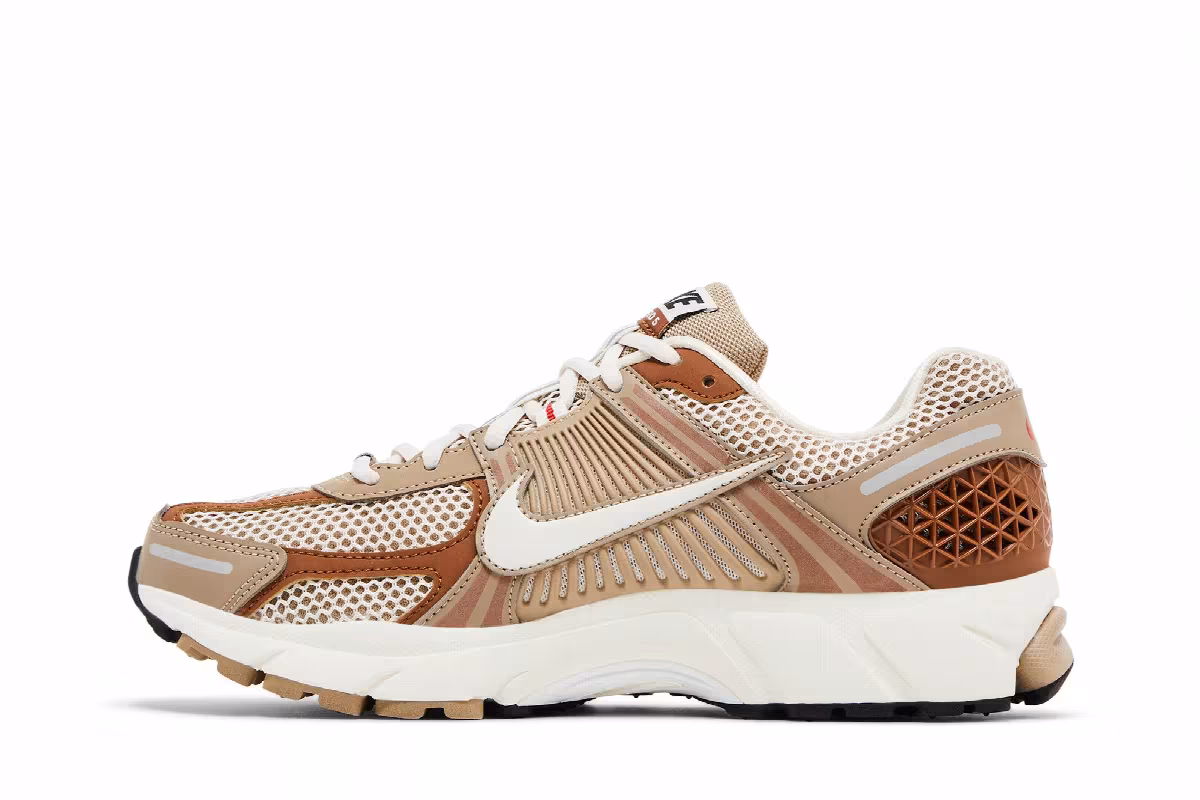 Nike Women's Air Zoom Vomero 5 Khaki Fire Red, view 4