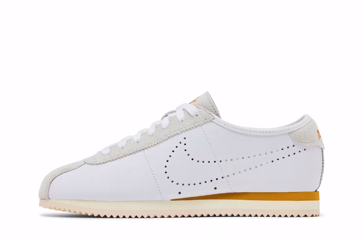 Nike Women's Cortez Leather White Bronze Perforated Swoosh, view 4