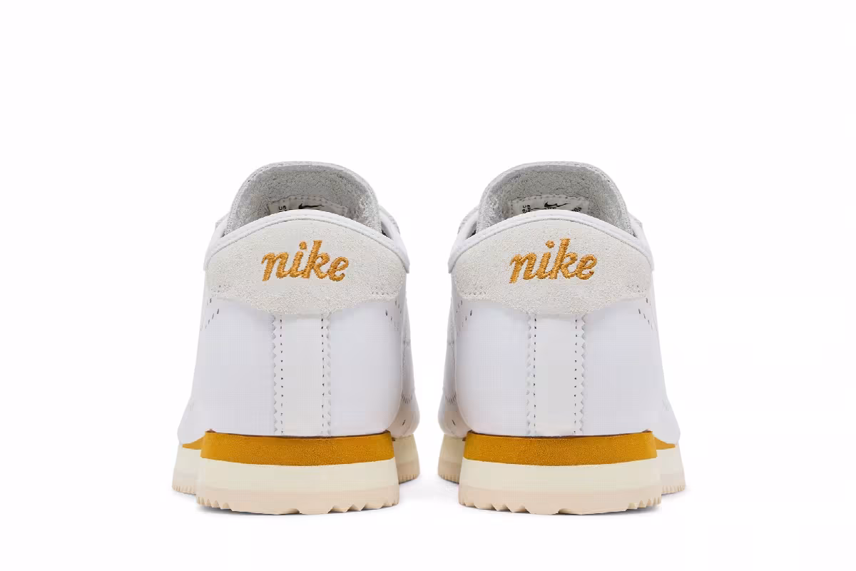 Nike Women's Cortez Leather White Bronze Perforated Swoosh, view 7
