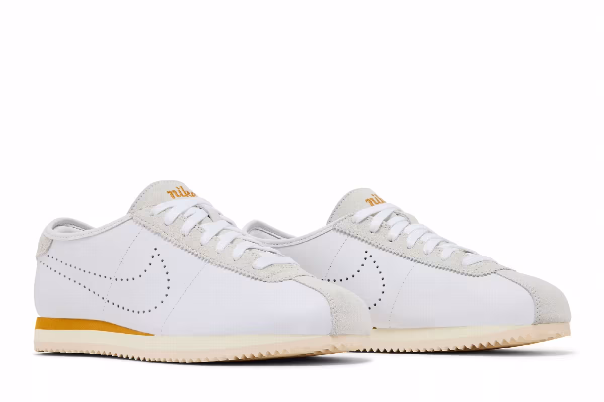 Nike Women's Cortez Leather White Bronze Perforated Swoosh, view 9