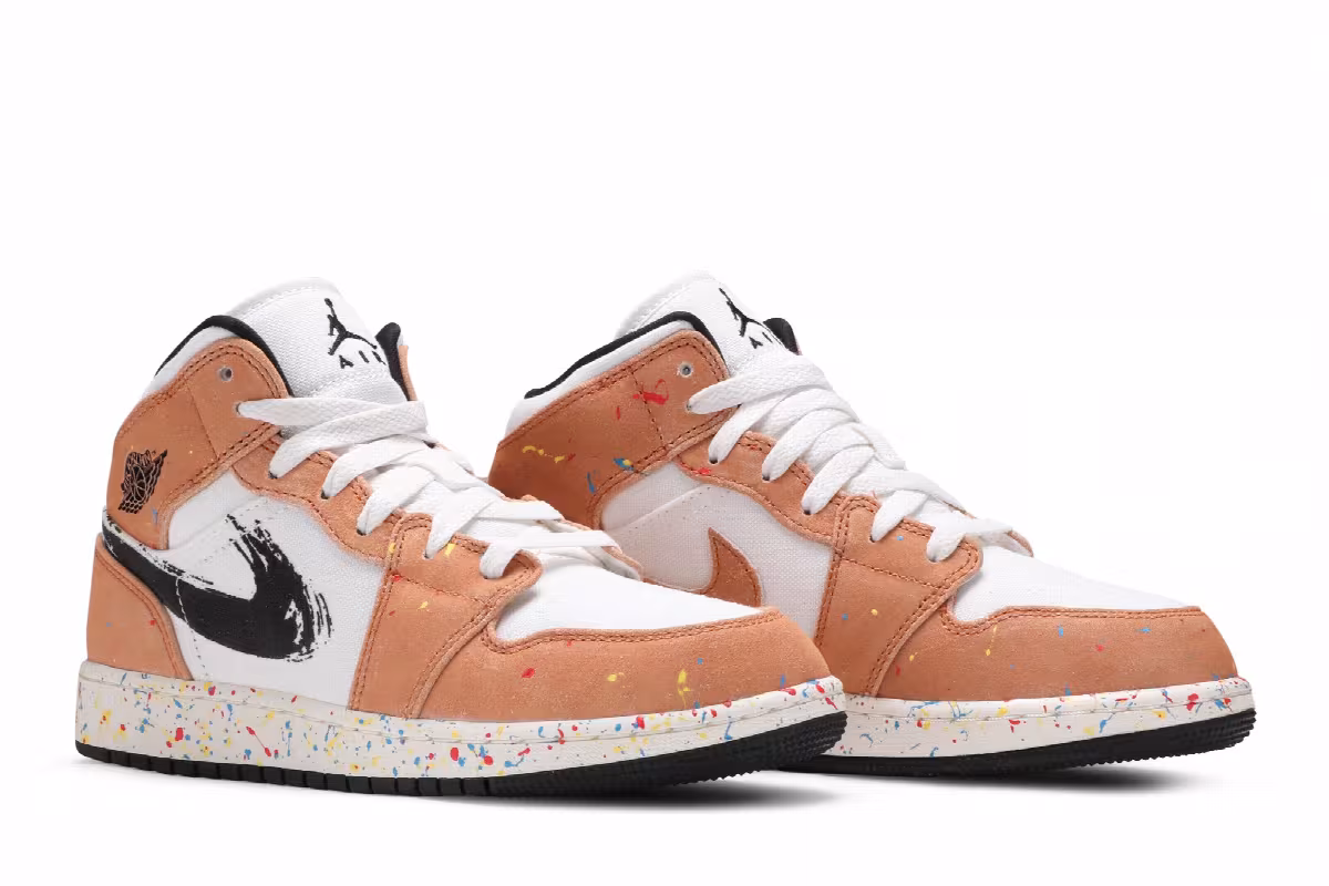 Air Jordan 1 Mid SE GS Brushstroke Paint Splatter, view 9