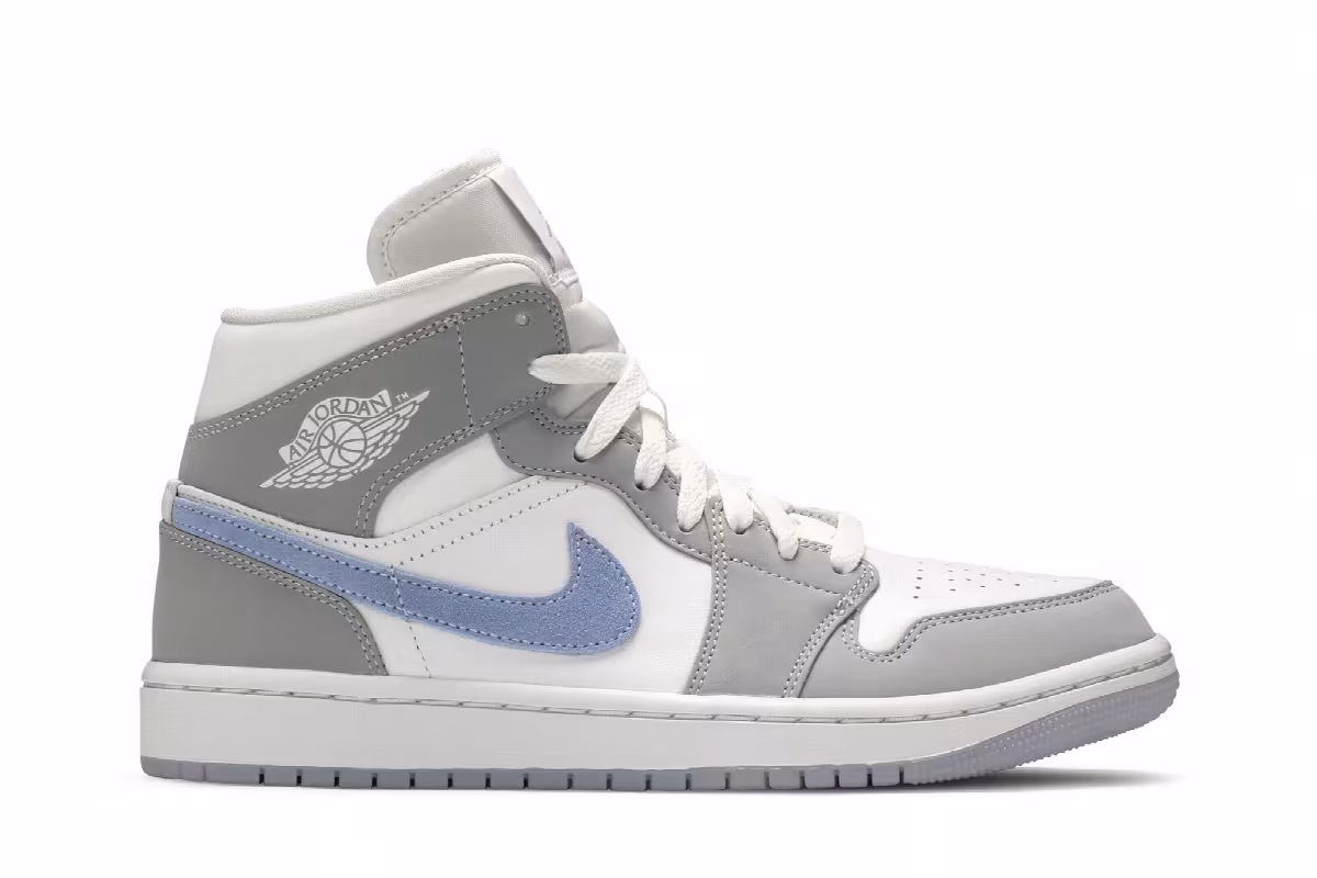 Women's Air Jordan 1 Mid Wolf Grey Aluminum, view 2