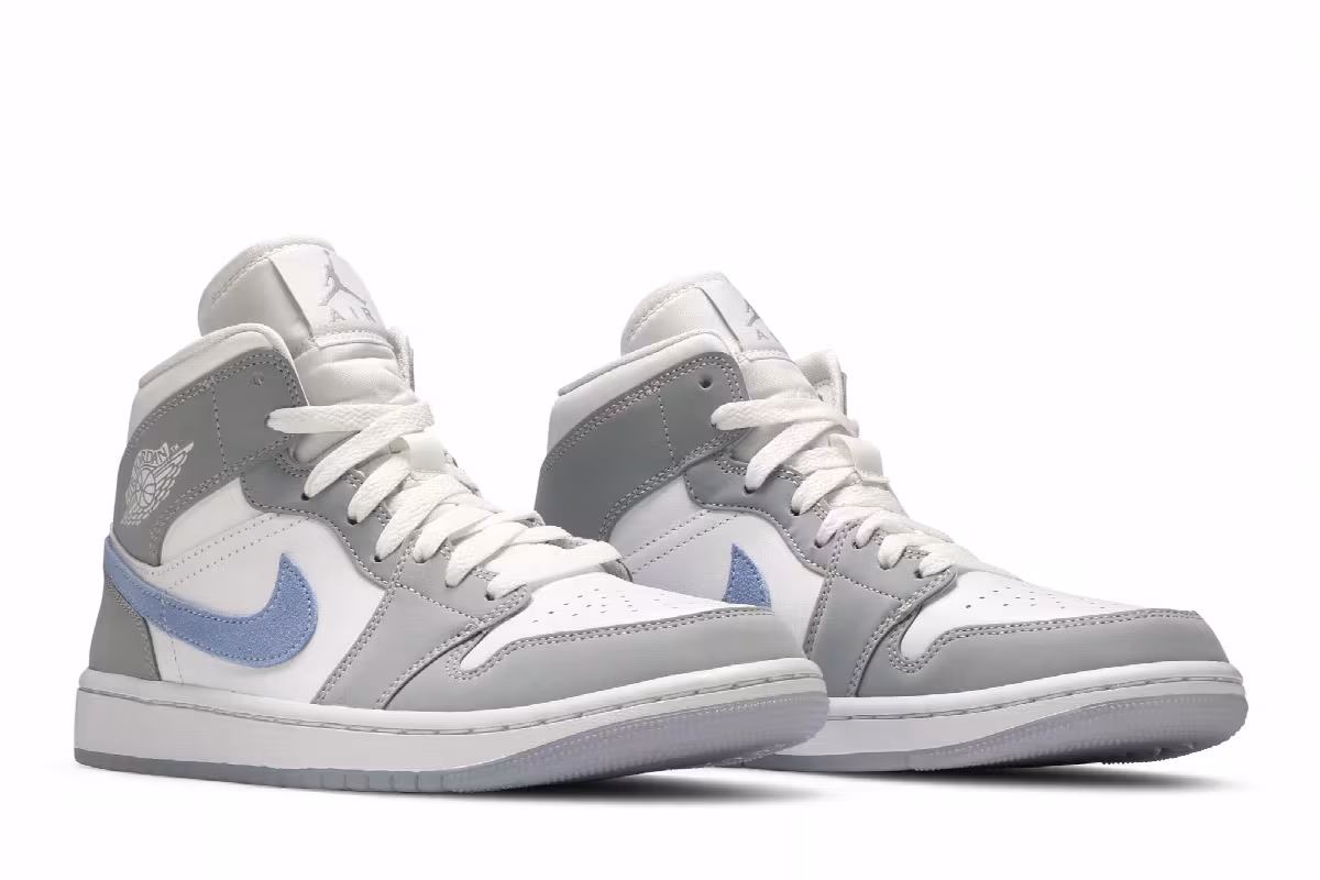 Women's Air Jordan 1 Mid Wolf Grey Aluminum, view 9