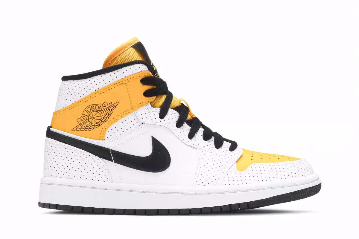 Women's Air Jordan 1 Mid Perforated - White University Gold, view 2