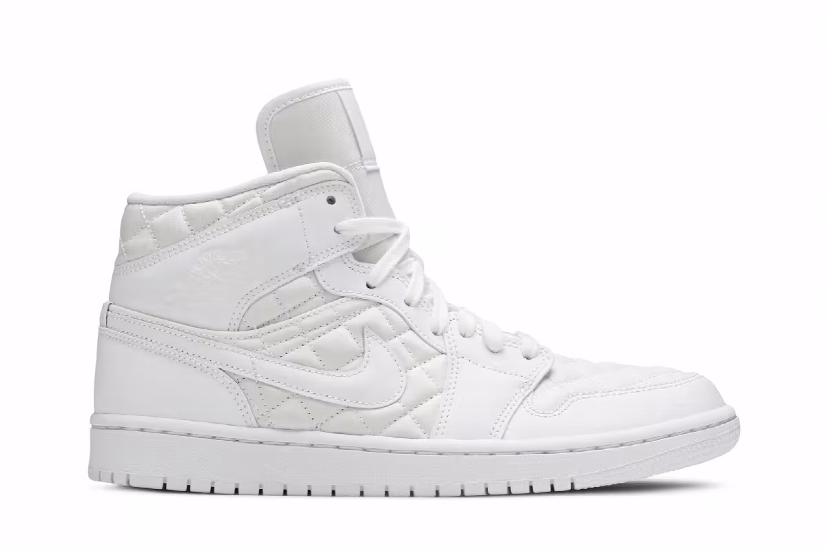 Women's Air Jordan 1 Mid SE White Quilted, view 2