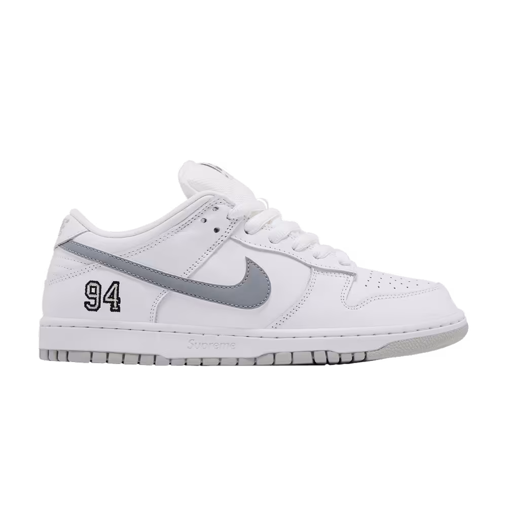 Supreme x Nike Dunk Low SB White Metallic Silver