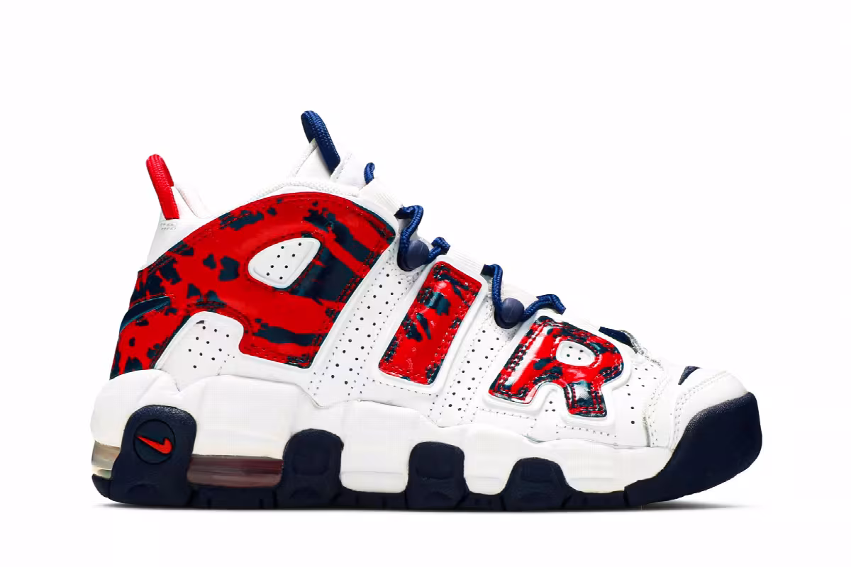 Nike Air More Uptempo GS Red Navy Camo, view 2