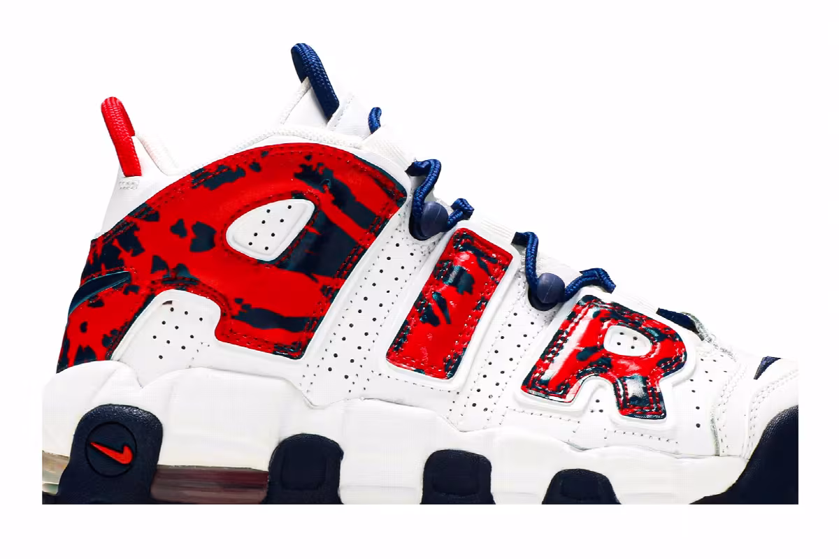 Nike Air More Uptempo GS Red Navy Camo, view 3