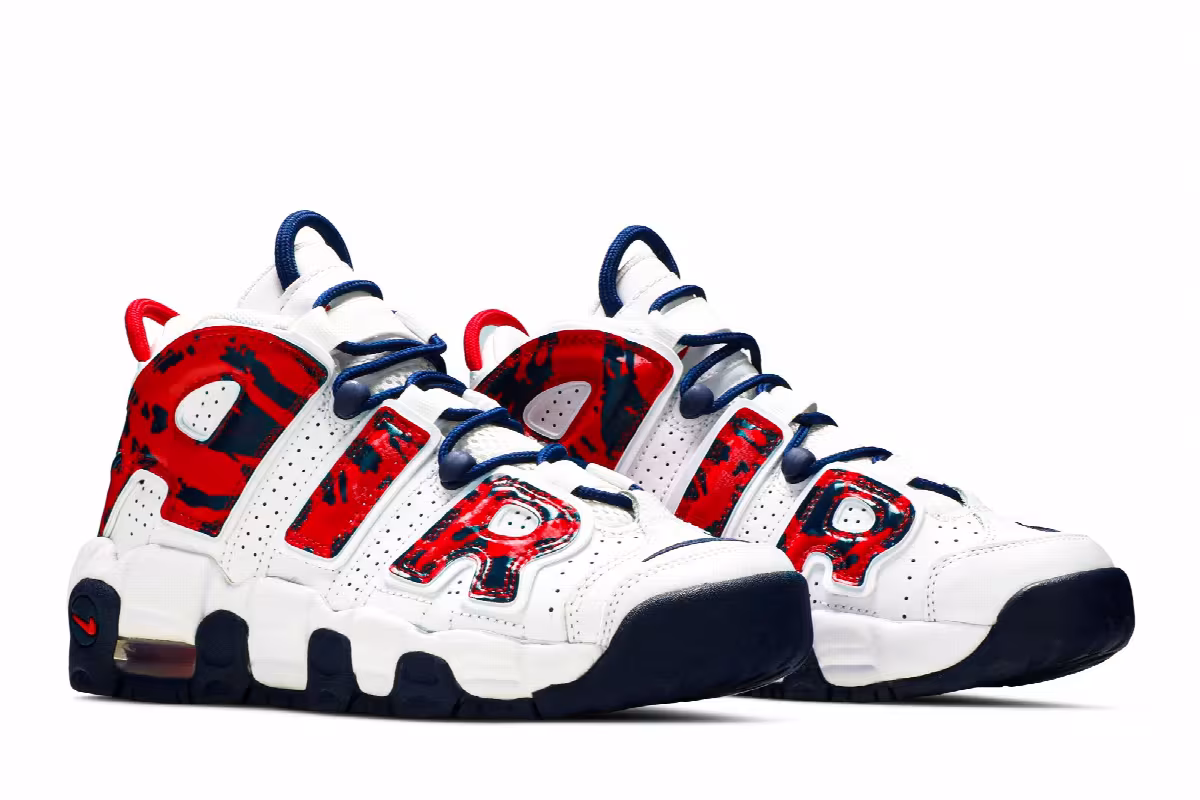 Nike Air More Uptempo GS Red Navy Camo, view 9