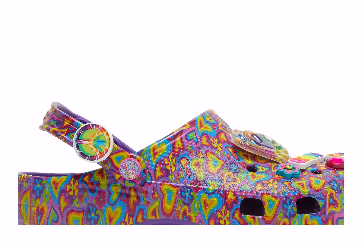 Lisa Frank x Crocs Classic Clog Neon Purple Multi Hearts, view 3
