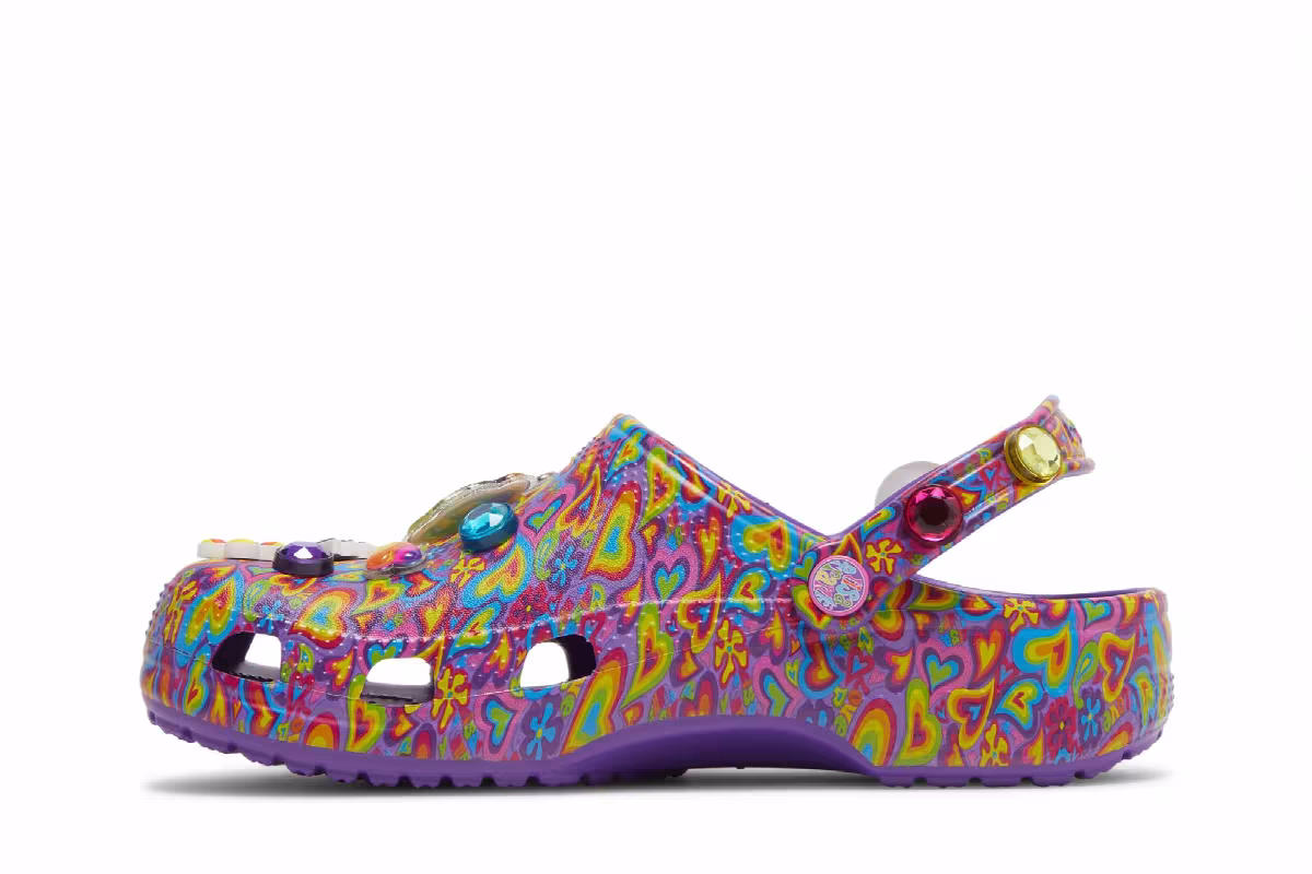 Lisa Frank x Crocs Classic Clog Neon Purple Multi Hearts, view 4