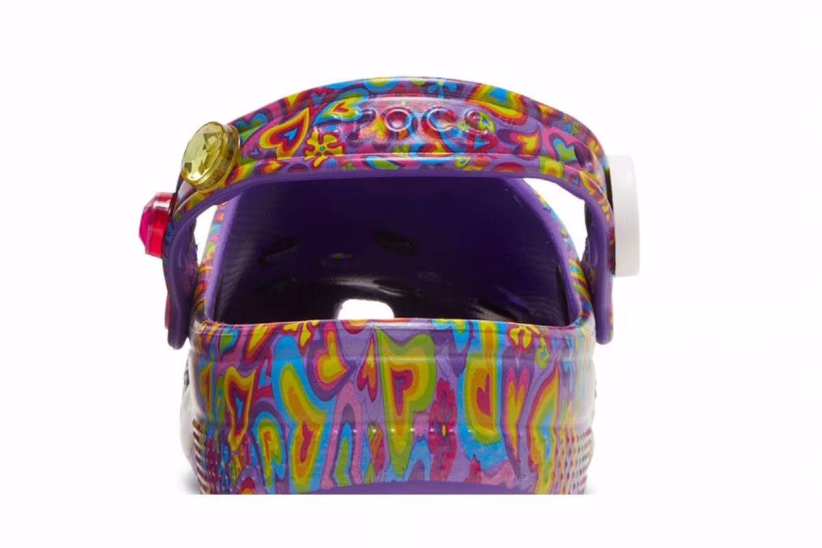 Lisa Frank x Crocs Classic Clog Neon Purple Multi Hearts, view 8