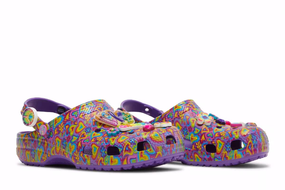 Lisa Frank x Crocs Classic Clog Neon Purple Multi Hearts, view 9