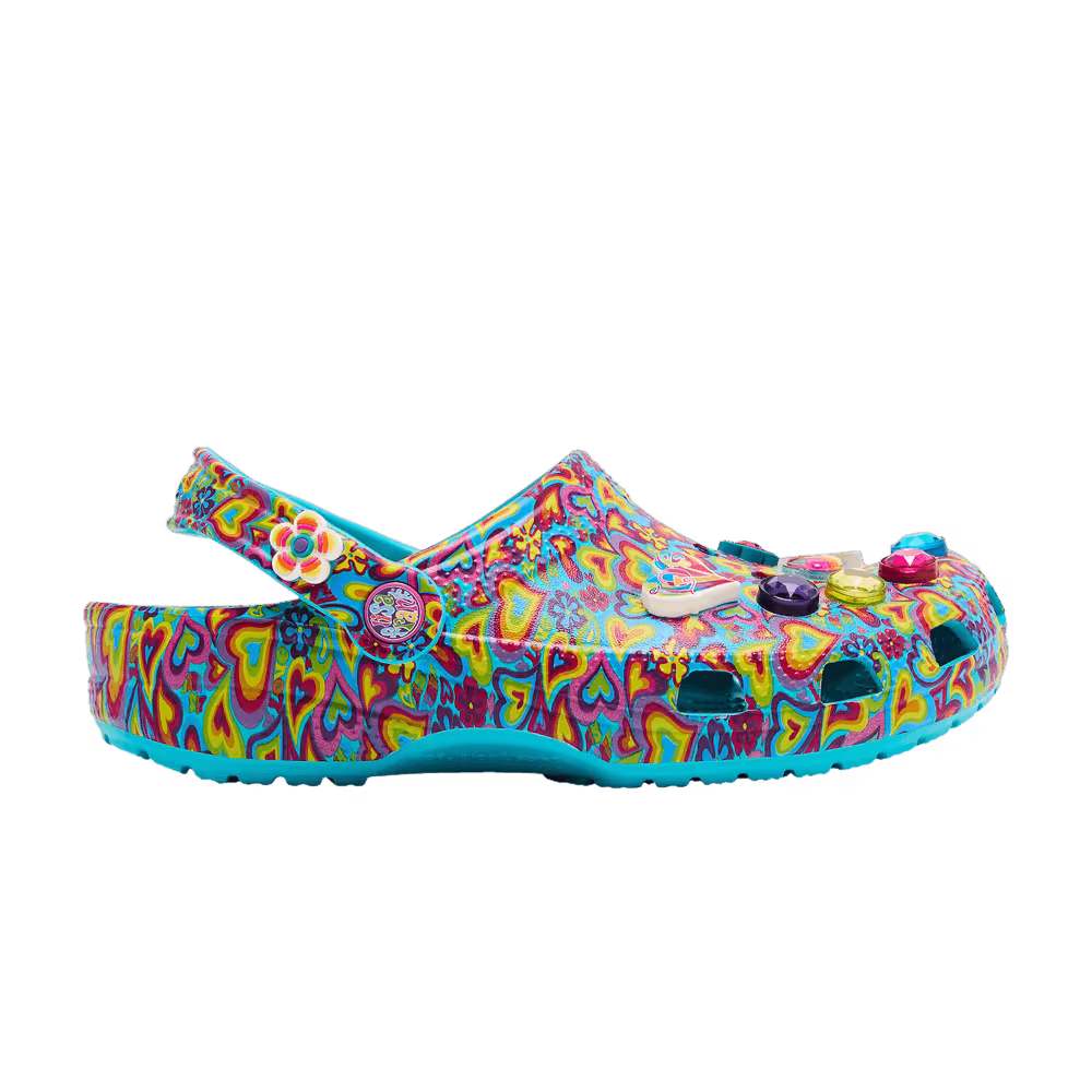 Lisa Frank x Crocs Classic Clog Kids Digital Aqua Multi Hearts