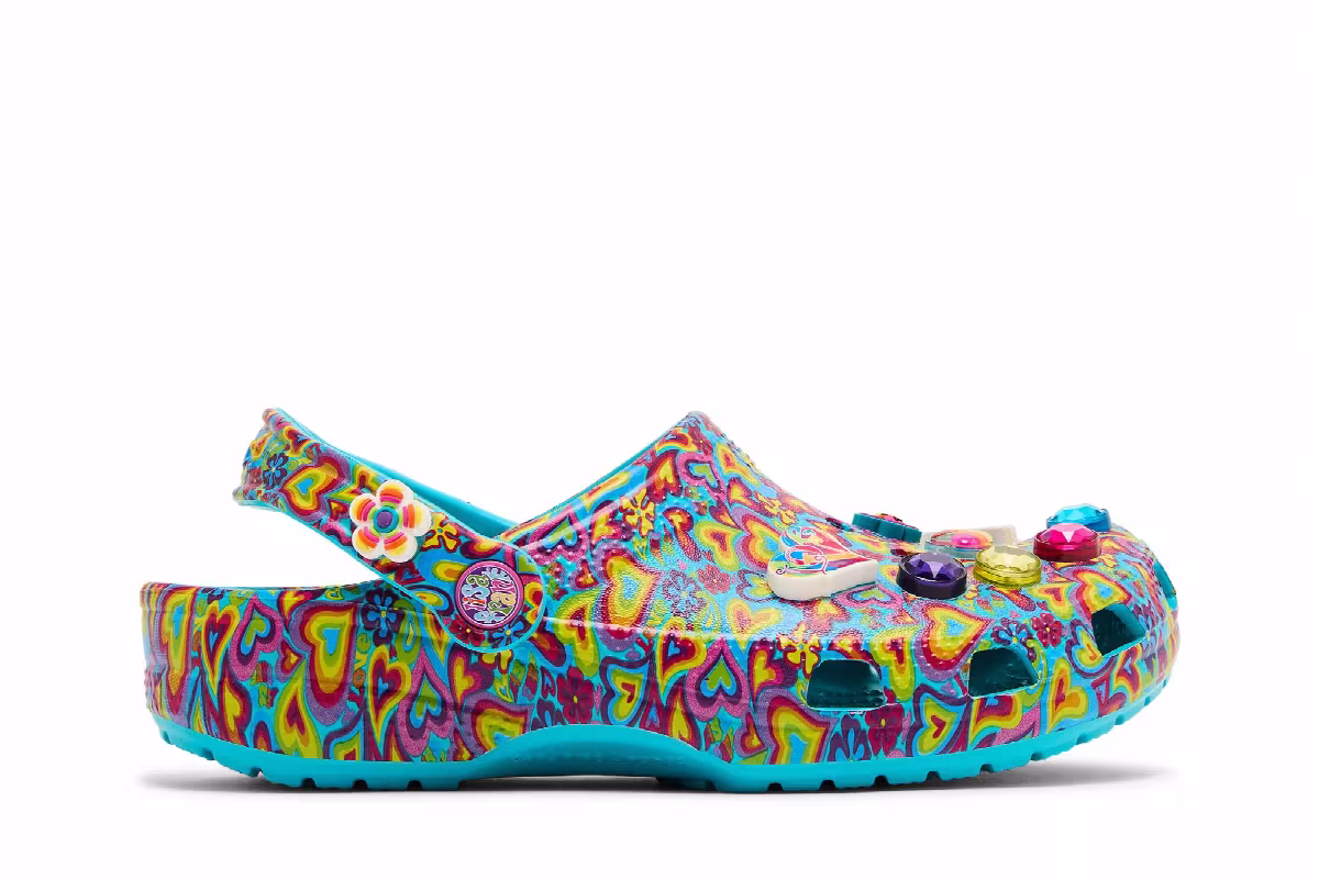 Lisa Frank x Crocs Classic Clog Kids Digital Aqua Multi Hearts, view 2