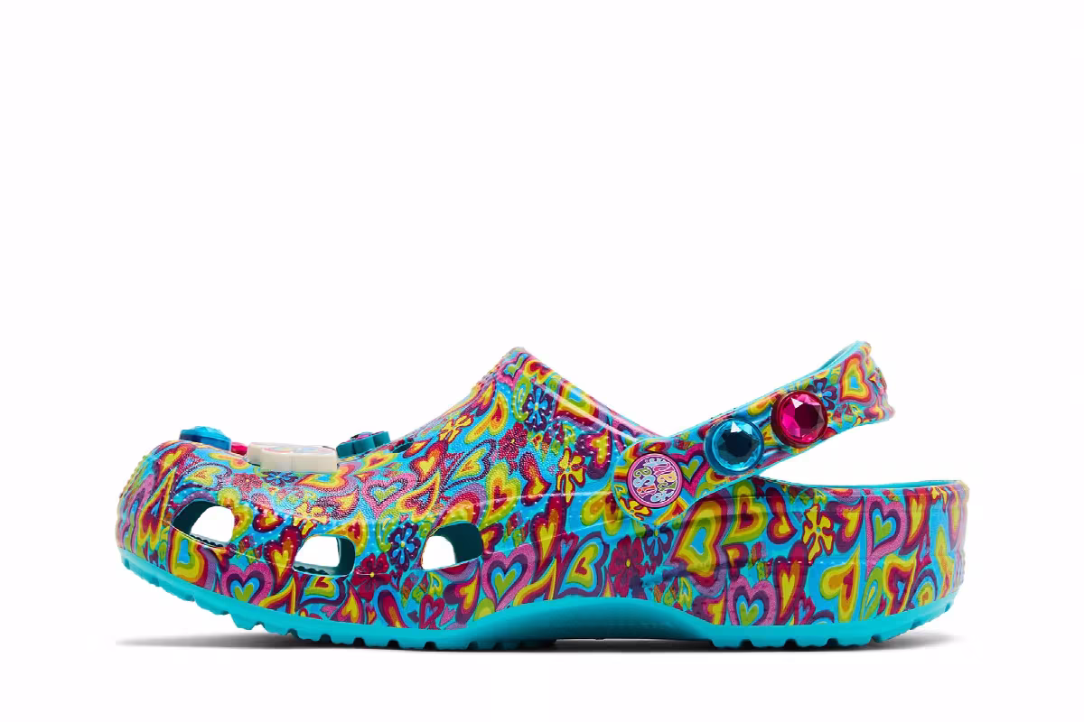 Lisa Frank x Crocs Classic Clog Kids Digital Aqua Multi Hearts, view 4