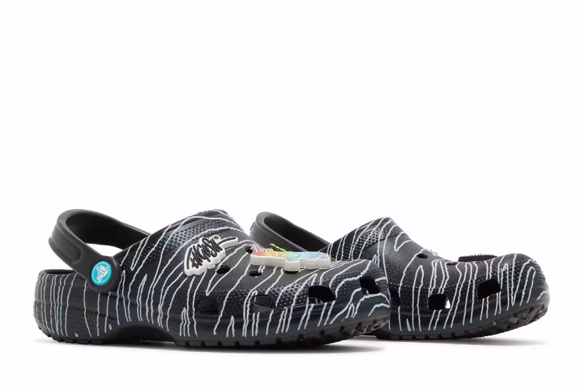 Ron English x Crocs Classic Clog Kids Party Animals - Zebra Black, view 9