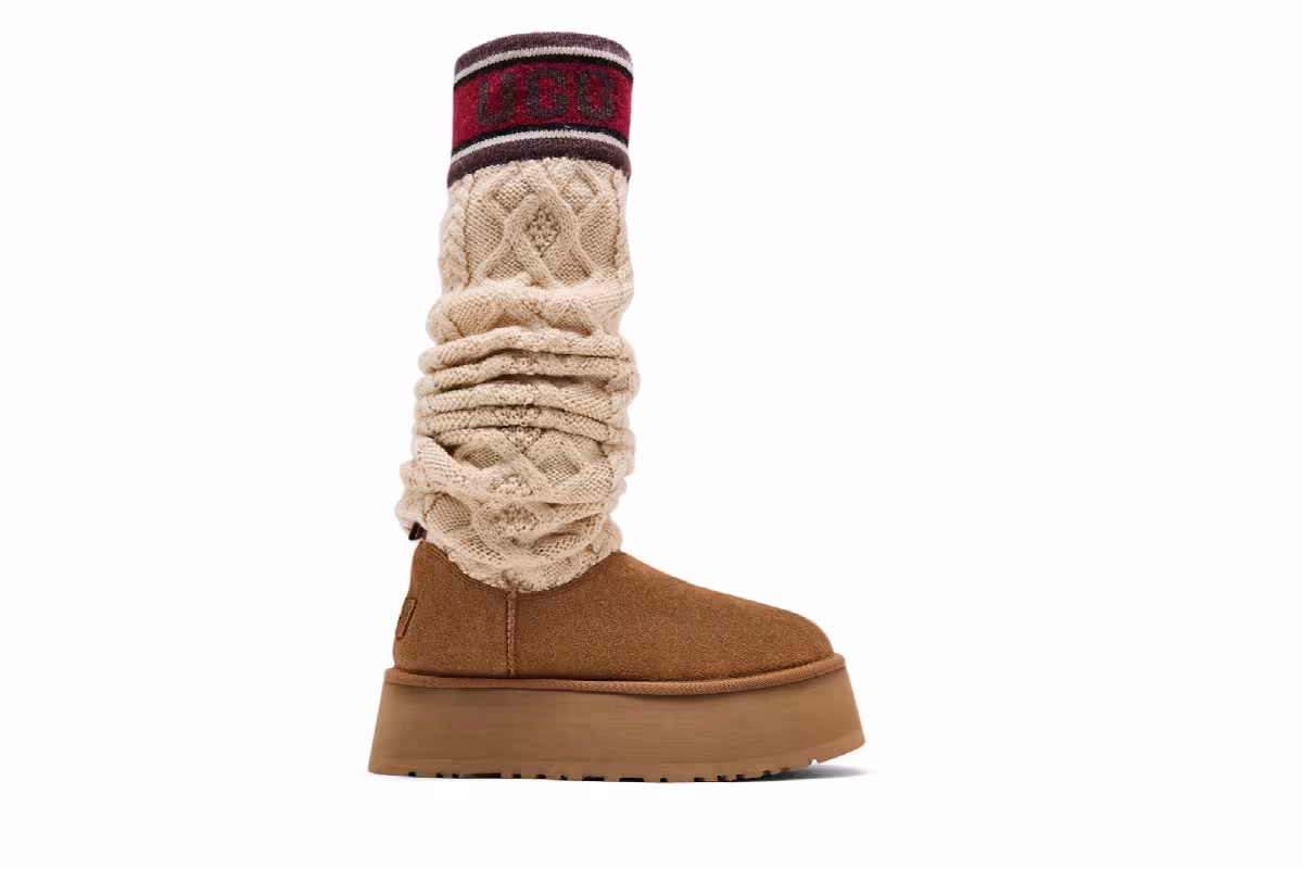 UGG Women's Classic Sweater Letter Tall Chestnut, view 2