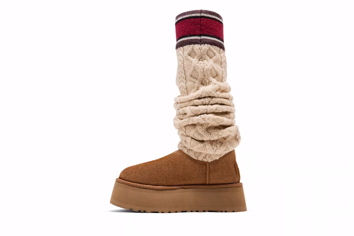 UGG Women's Classic Sweater Letter Tall Chestnut, view 4