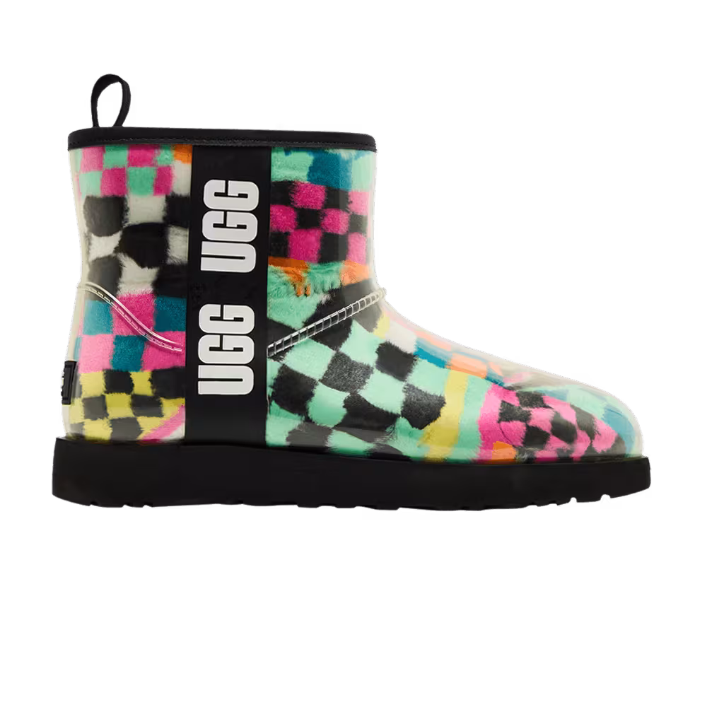 UGG Women's Classic Clear Mini Boot Black Multi-Color Checkerboard