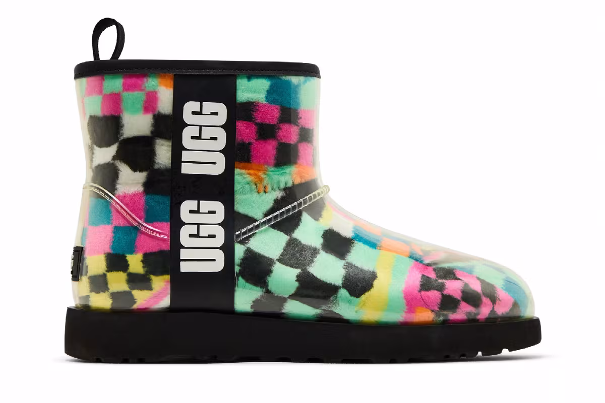 UGG Women's Classic Clear Mini Boot Black Multi-Color Checkerboard, view 2
