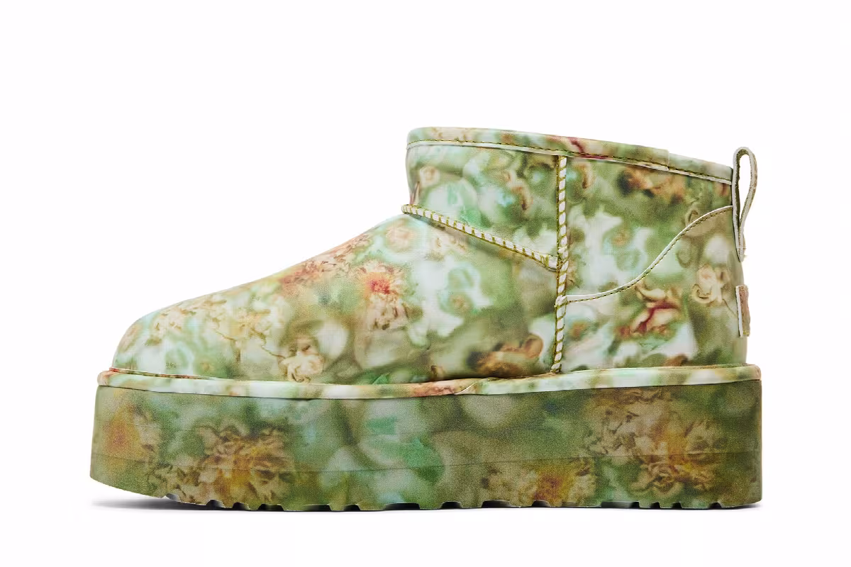 Collina Strada x UGG Classic Ultra Mini Platform Boot Green Floral, view 4