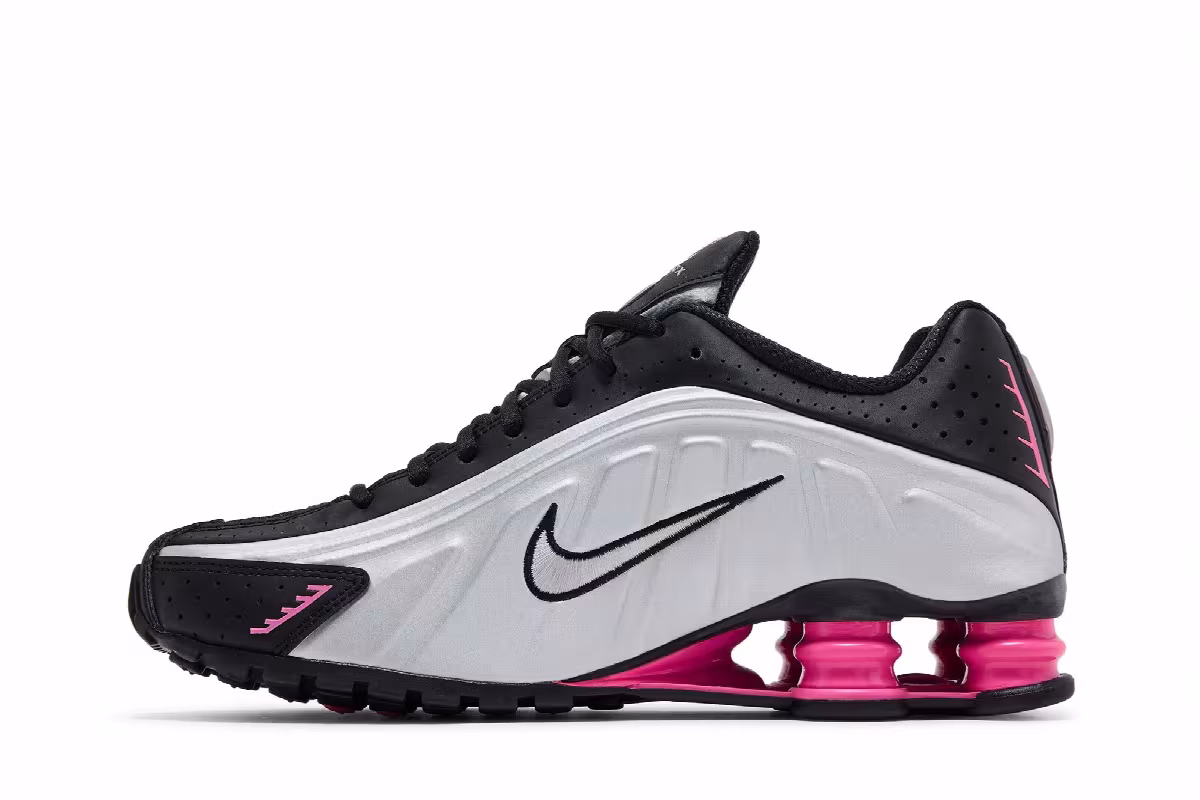 Nike Women's Shox R4 Black Metallic Silver Pinksicle, view 4