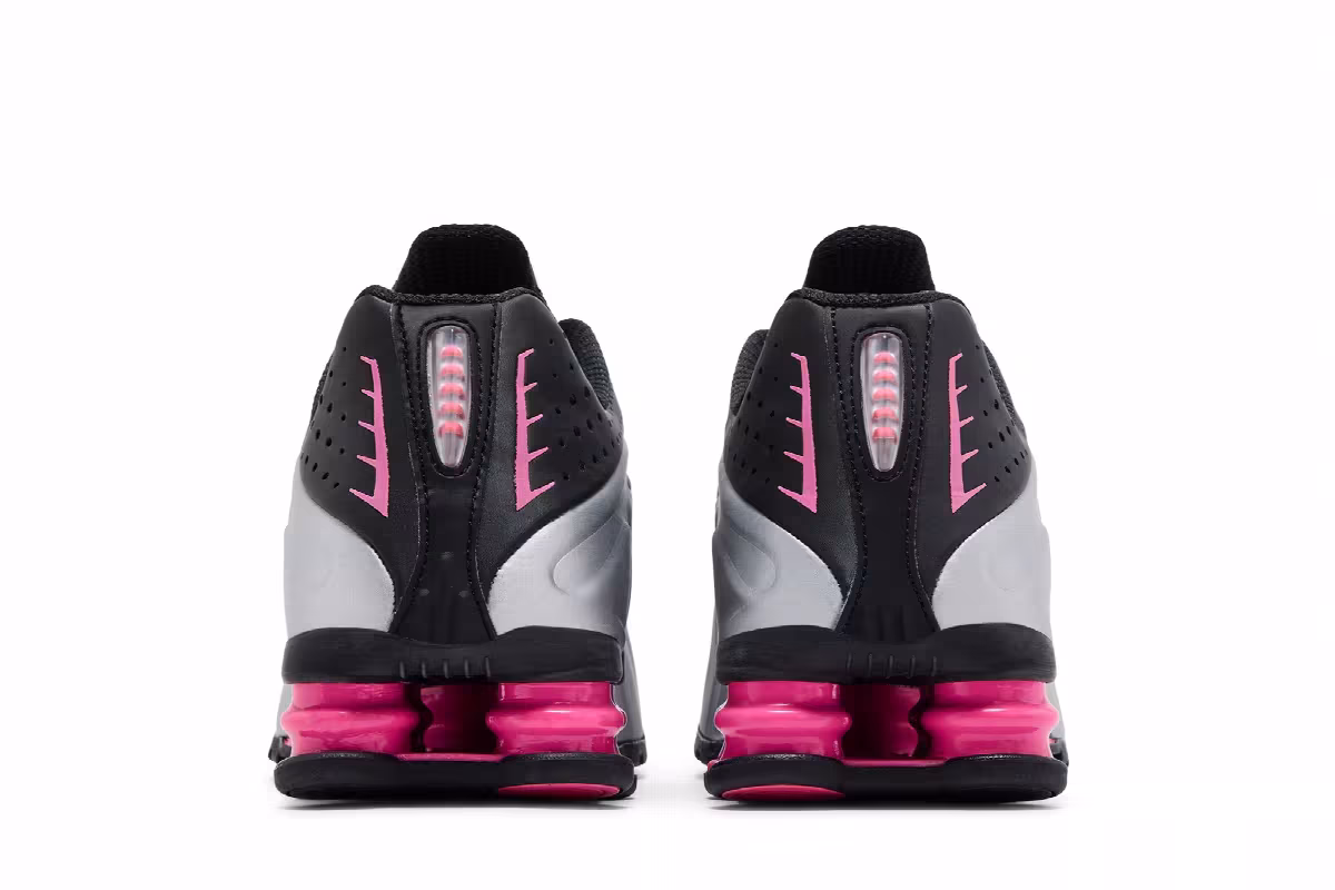 Nike Women's Shox R4 Black Metallic Silver Pinksicle, view 7