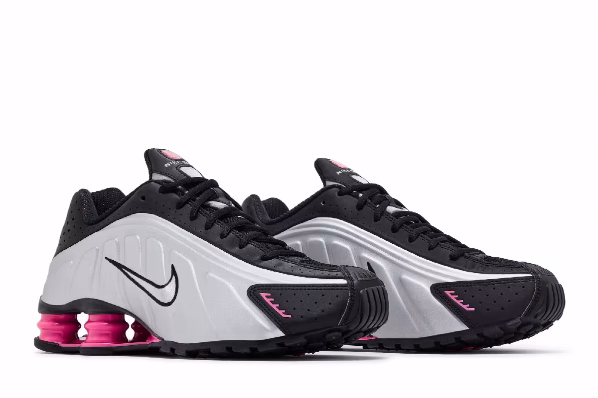 Nike Women's Shox R4 Black Metallic Silver Pinksicle, view 9