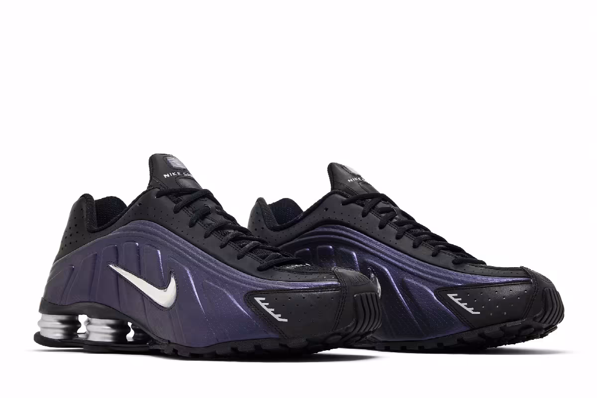 Nike Shox R4 Black Metallic Silver Purple Dynasty, view 9
