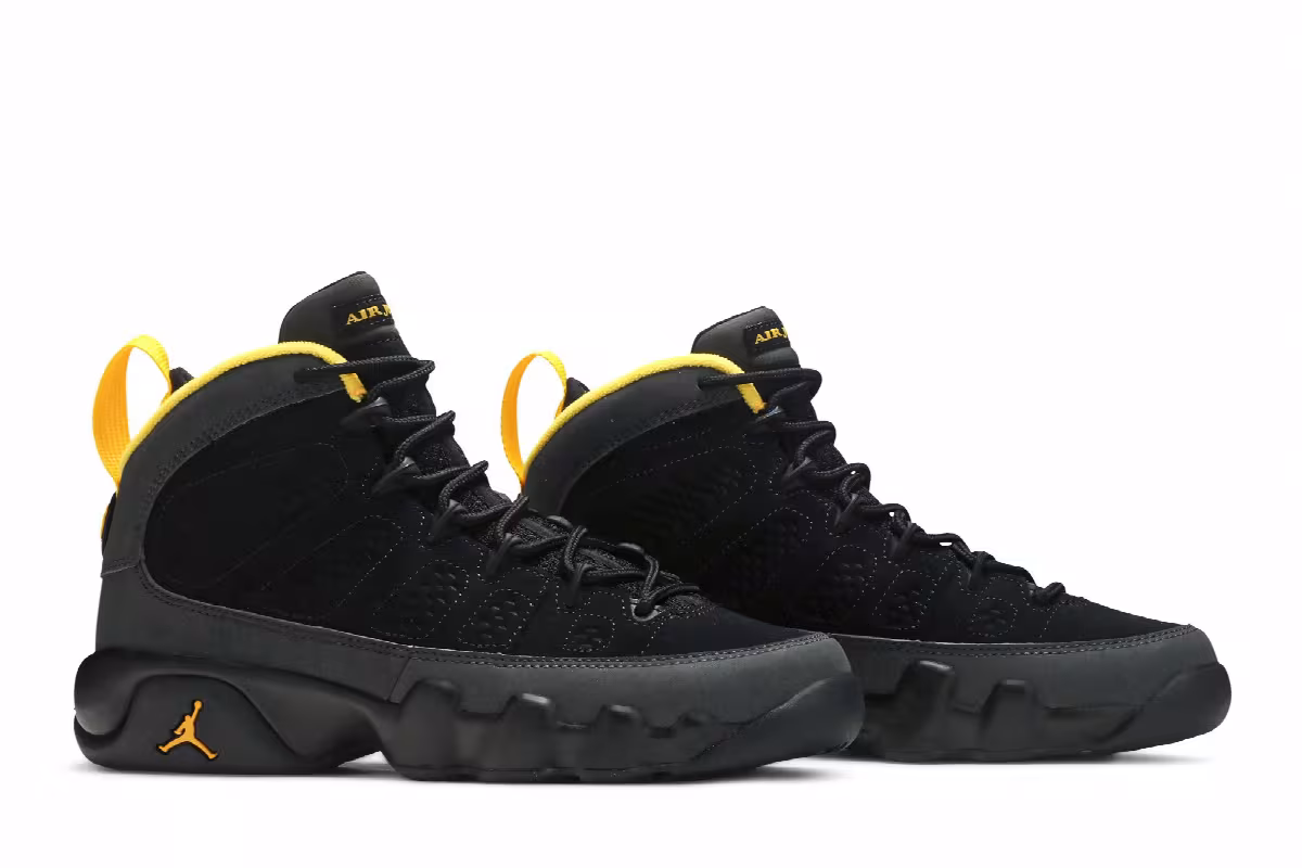 Air Jordan 9 GS Dark Charcoal University Gold, view 9