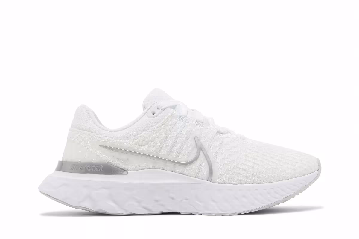 Nike Women's React Infinity Run Flyknit 3 White Metallic Silver, view 2