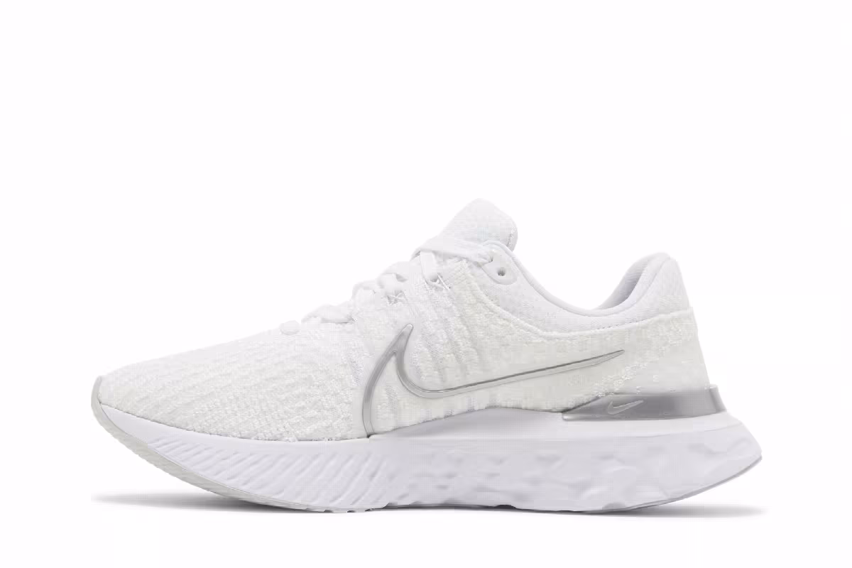 Nike Women's React Infinity Run Flyknit 3 White Metallic Silver, view 4