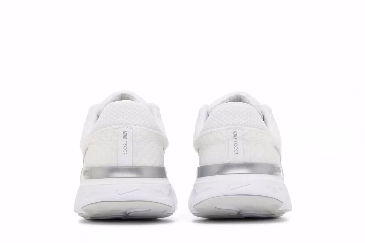 Nike Women's React Infinity Run Flyknit 3 White Metallic Silver, view 7