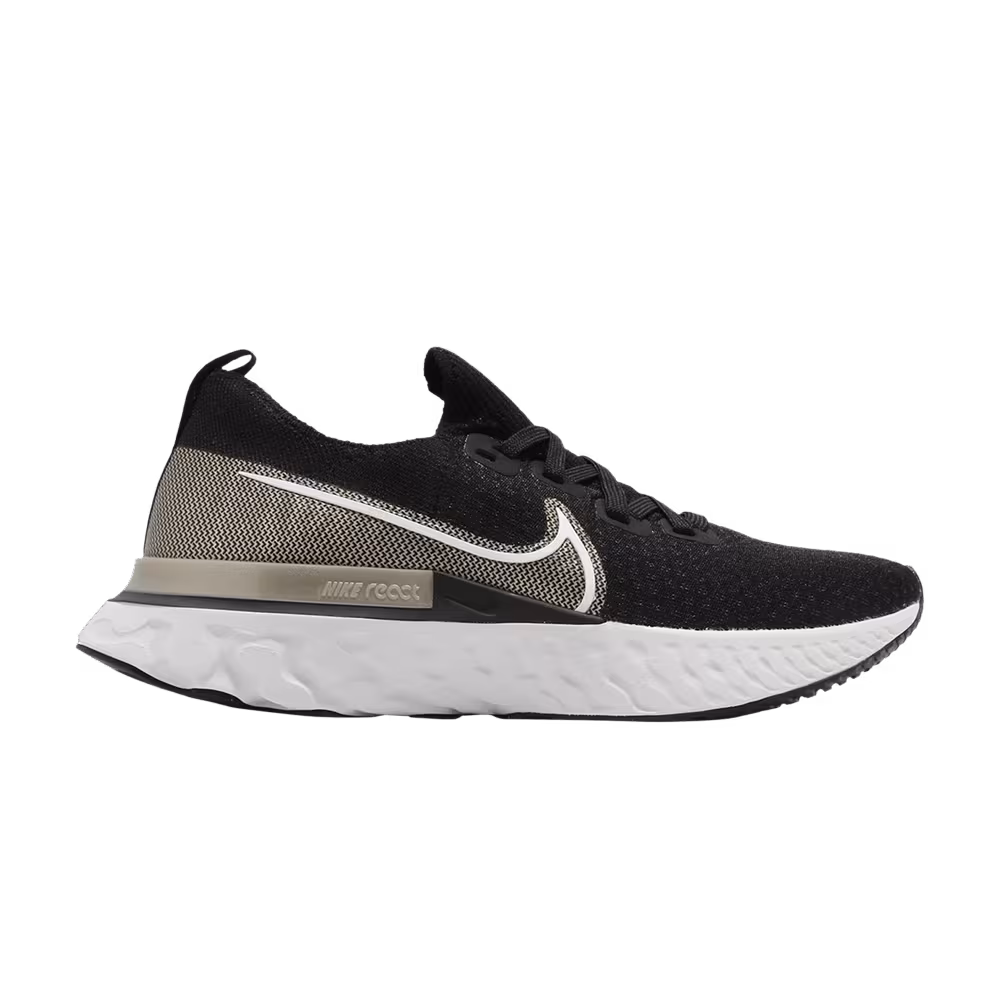 Nike Women's React Infinity Run Flyknit Premium Black Metallic Gold Silk