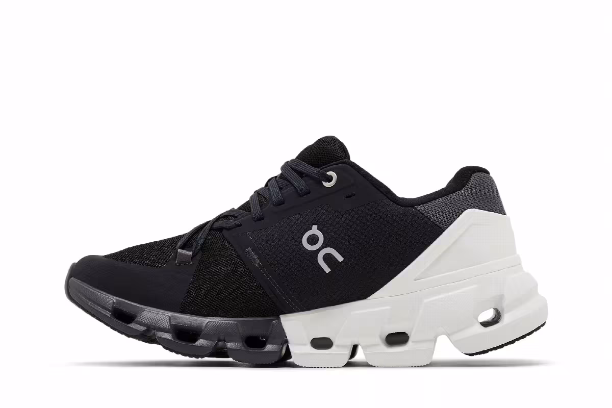 ON Women's Cloudflyer 4 Wide Black White, view 4