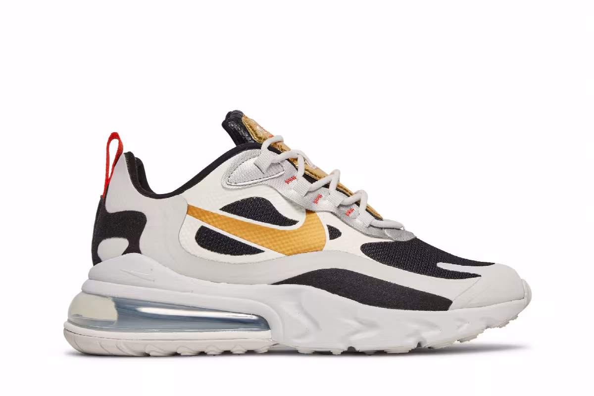 Nike Women's Air Max 270 React Metallic Gold Swoosh, view 2