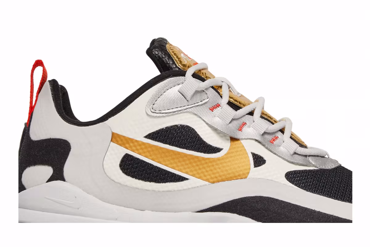 Nike Women's Air Max 270 React Metallic Gold Swoosh, view 3