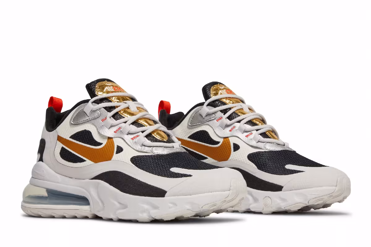 Nike Women's Air Max 270 React Metallic Gold Swoosh, view 9