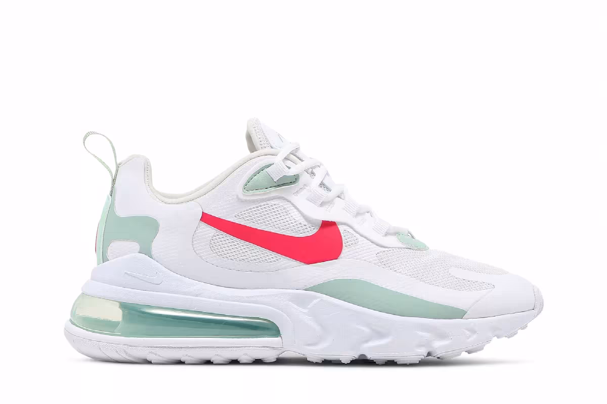 Nike Women's Air Max 270 React White Pistachio Crimson, view 2