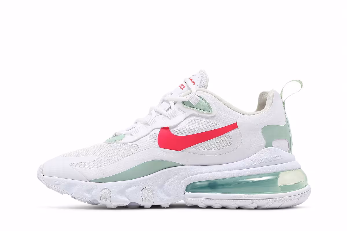 Nike Women's Air Max 270 React White Pistachio Crimson, view 4