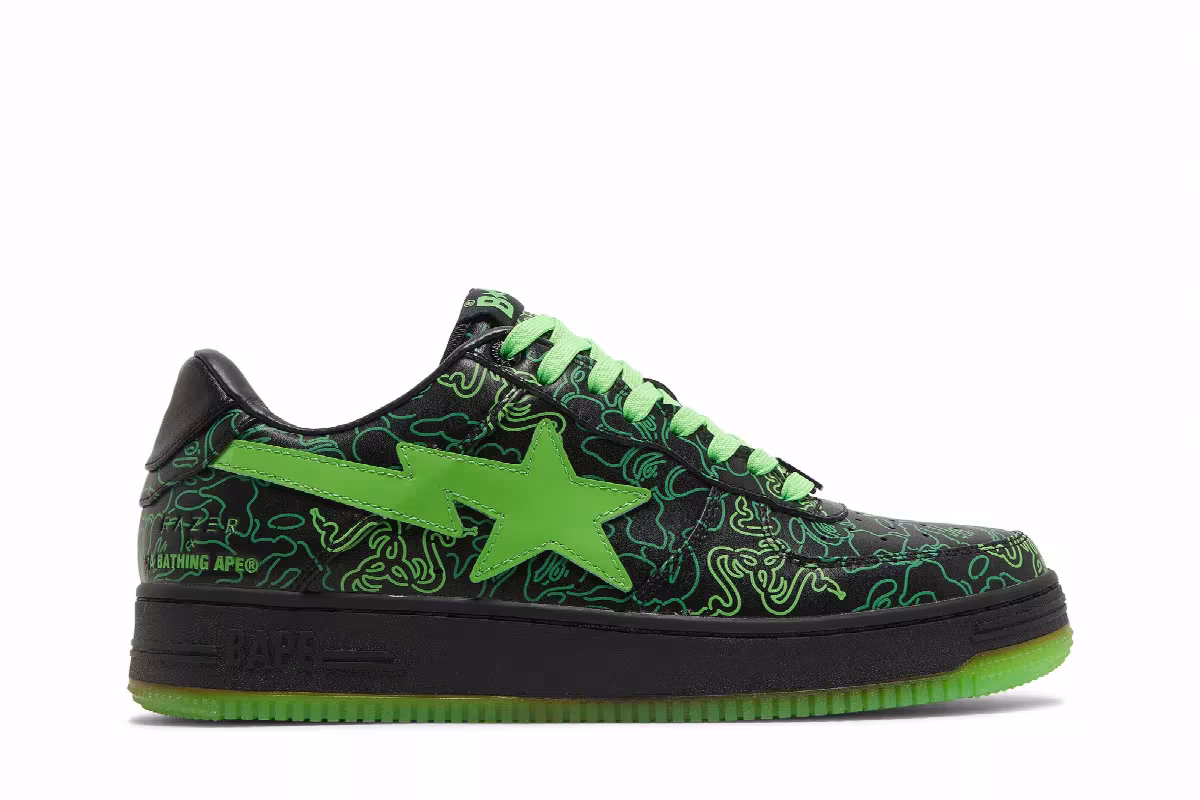 Razer x Bapesta Low M2 Neon Camo, view 2
