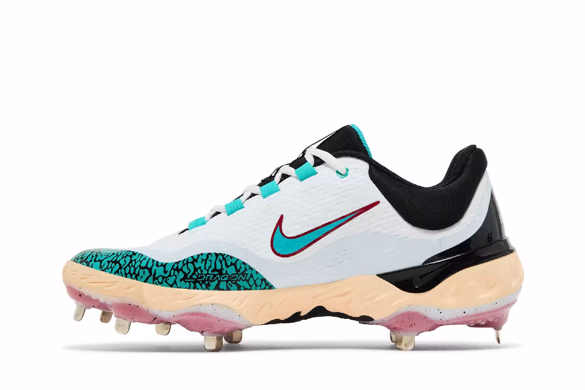 Nike RBI x Alpha Huarache Elite 4 Low White Black Teal, view 4