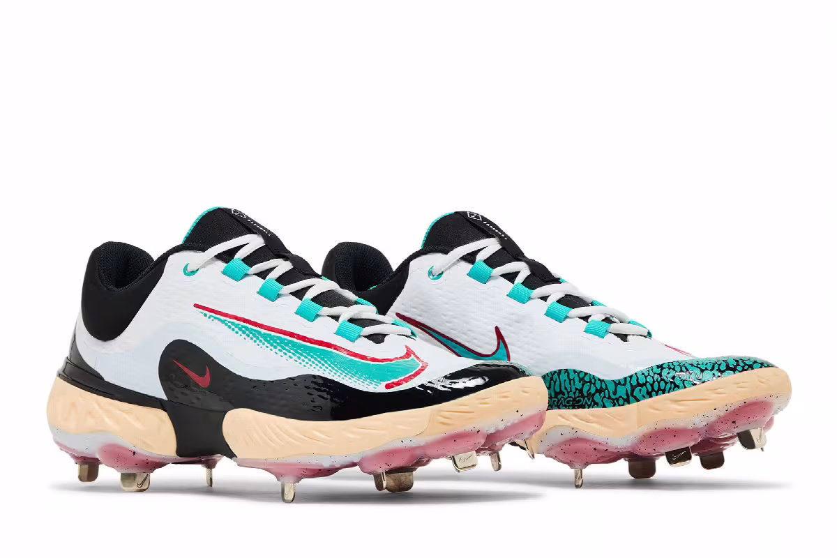 Nike RBI x Alpha Huarache Elite 4 Low White Black Teal, view 9